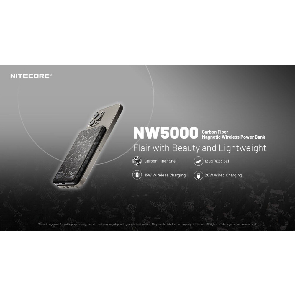 Nitecore - NW5000 Power Bank - Magnético Inalámbrico en Fibra de Carbono